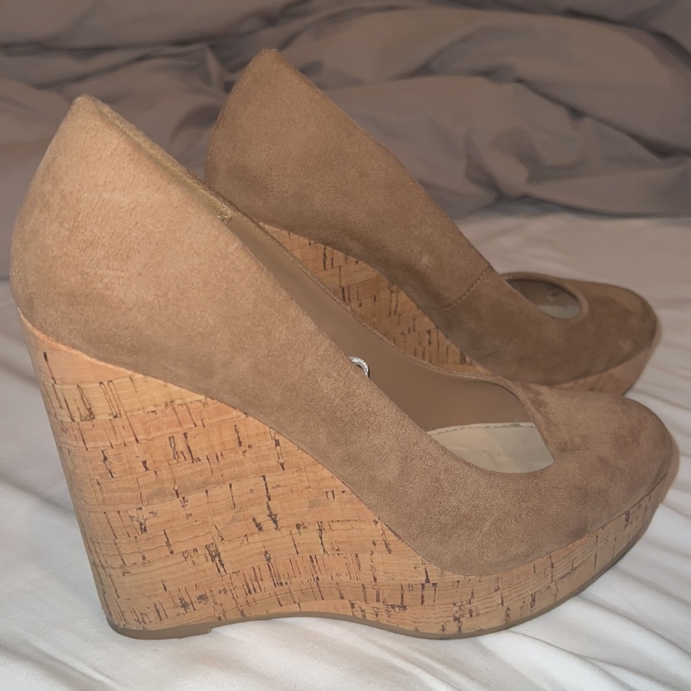 Nude suede wedges